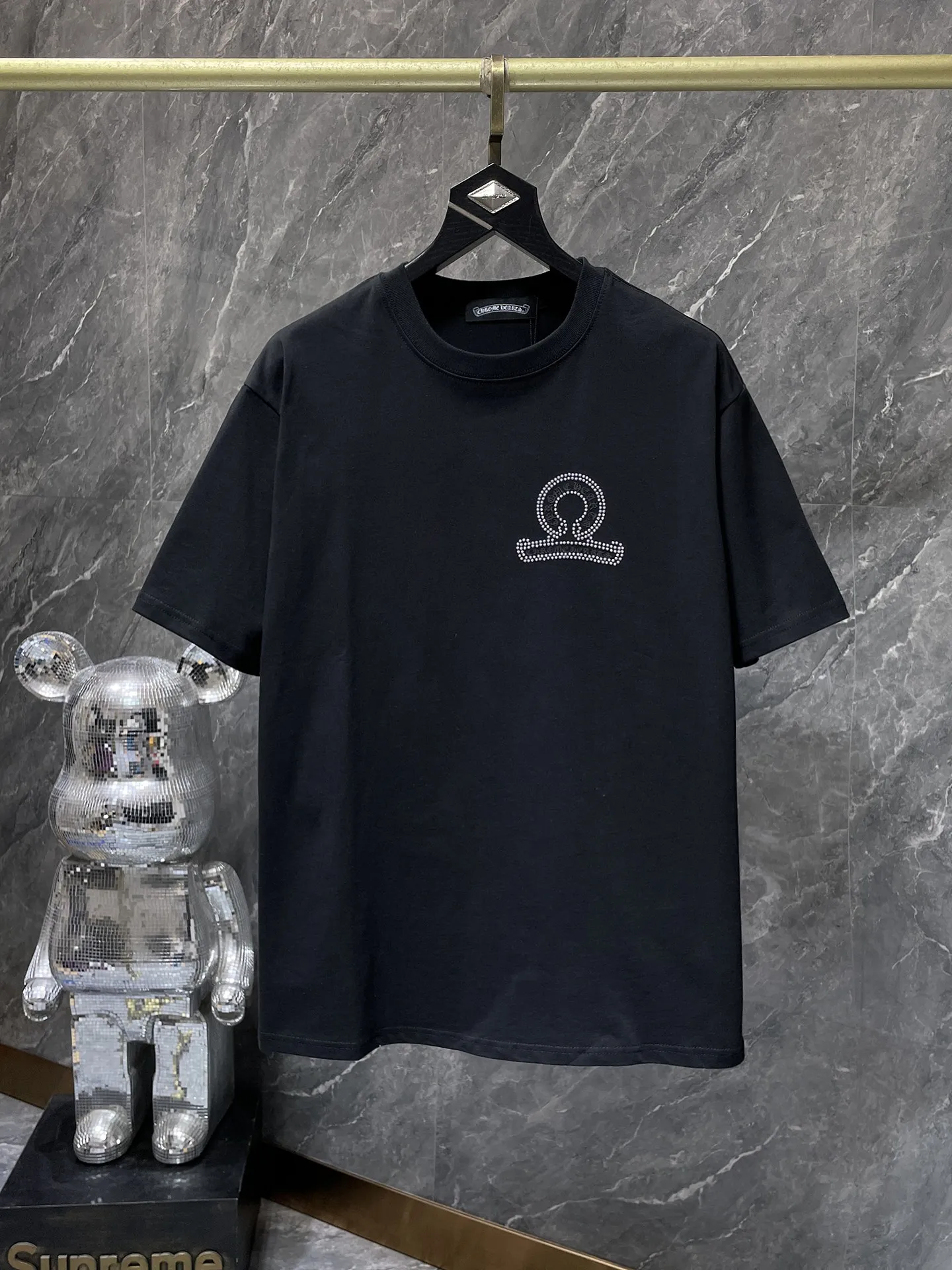 P180 New in summer Chrome Hearts 25ss High weight, environmentally friendly and high-quality top fabric 280g Chrome silicone hot diamond cross horseshoe short sleeves, counter synchronization, replica version 1:1 Recommended colors: white, black